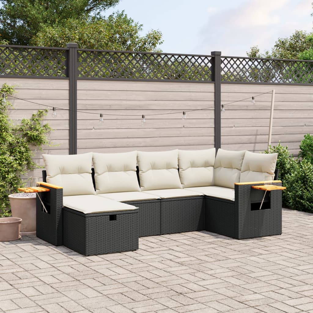 vidaXL 6-tlg. Garten-Sofagarnitur mit Kissen Schwarz Poly Rattan