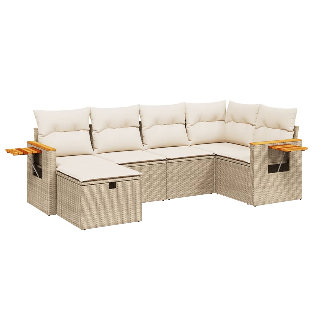 Thumbnail - vidaXL 6-tlg. Garten-Sofagarnitur mit Kissen Beige Poly Rattan