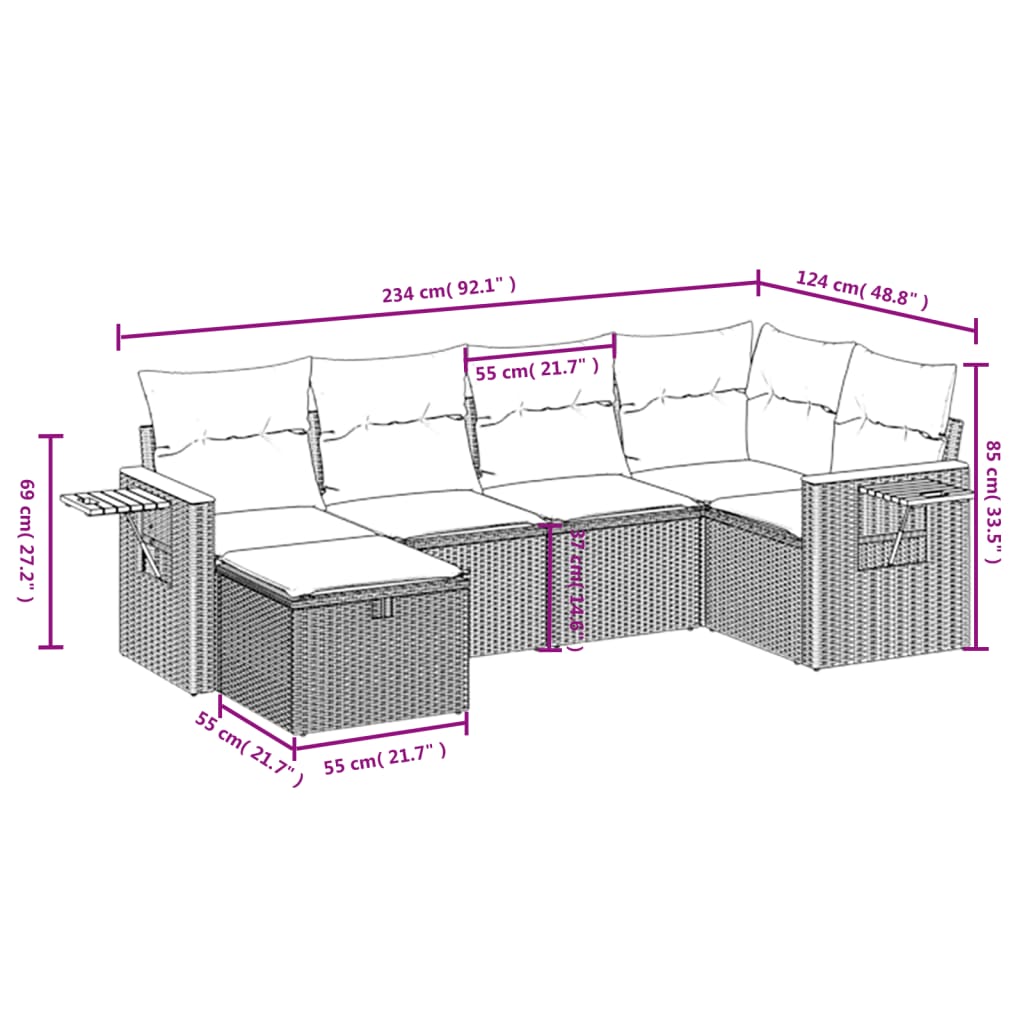 Thumbnail - vidaXL 6-tlg. Garten-Sofagarnitur mit Kissen Beige Poly Rattan