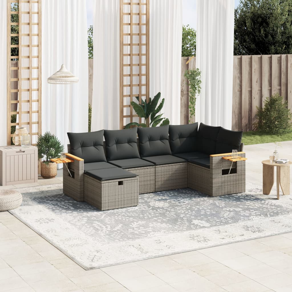 vidaXL 6-tlg. Garten-Sofagarnitur mit Kissen Grau Poly Rattan