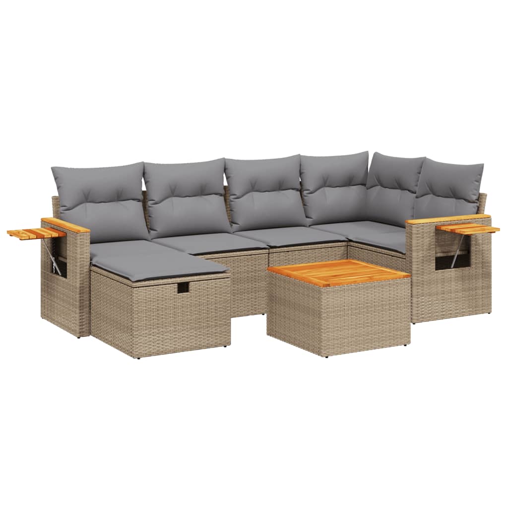 Thumbnail - vidaXL 7-tlg. Garten-Sofagarnitur mit Kissen Beige Poly Rattan