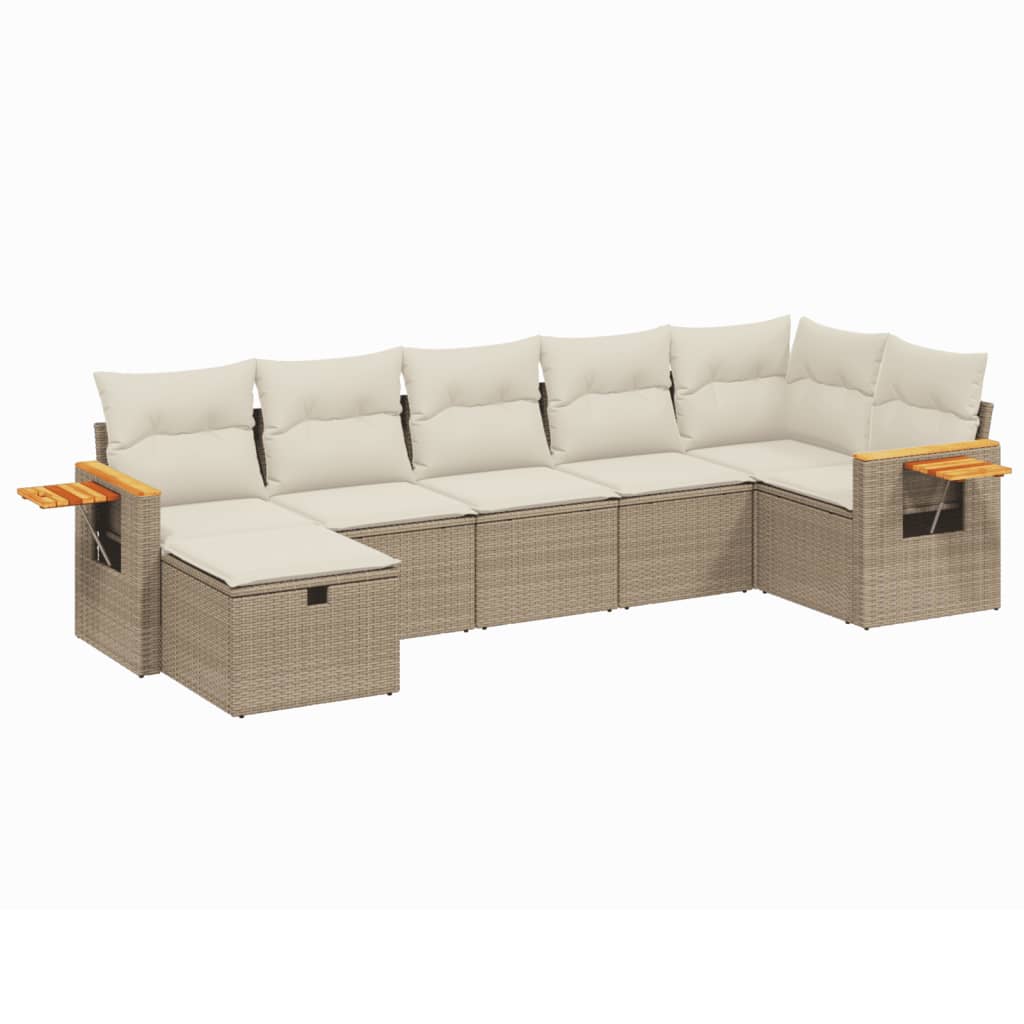 Thumbnail - vidaXL 7-tlg. Garten-Sofagarnitur mit Kissen Beige Poly Rattan