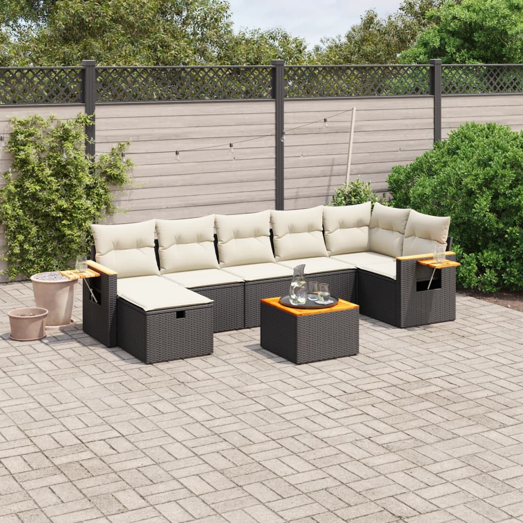 vidaXL 8-tlg. Garten-Sofagarnitur mit Kissen Schwarz Poly Rattan