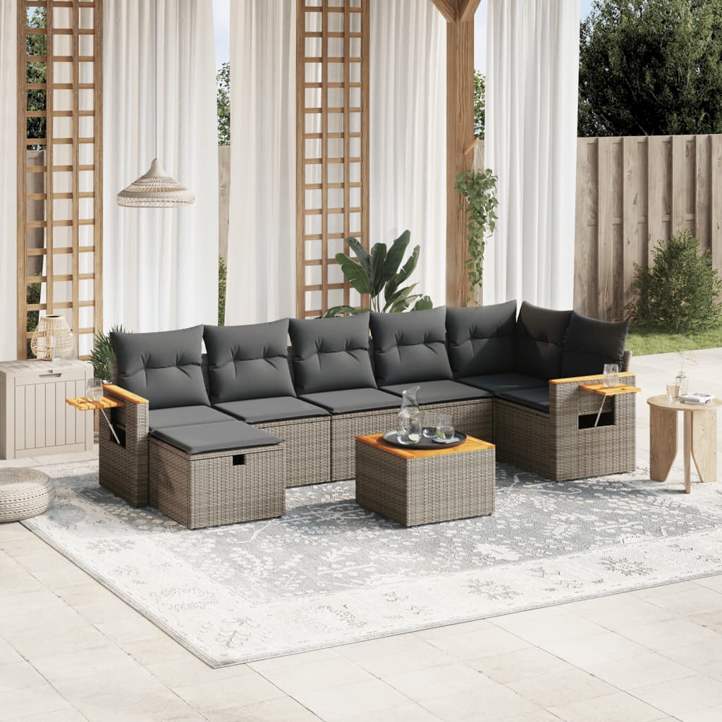 vidaXL 8-tlg. Garten-Sofagarnitur mit Kissen Grau Poly Rattan