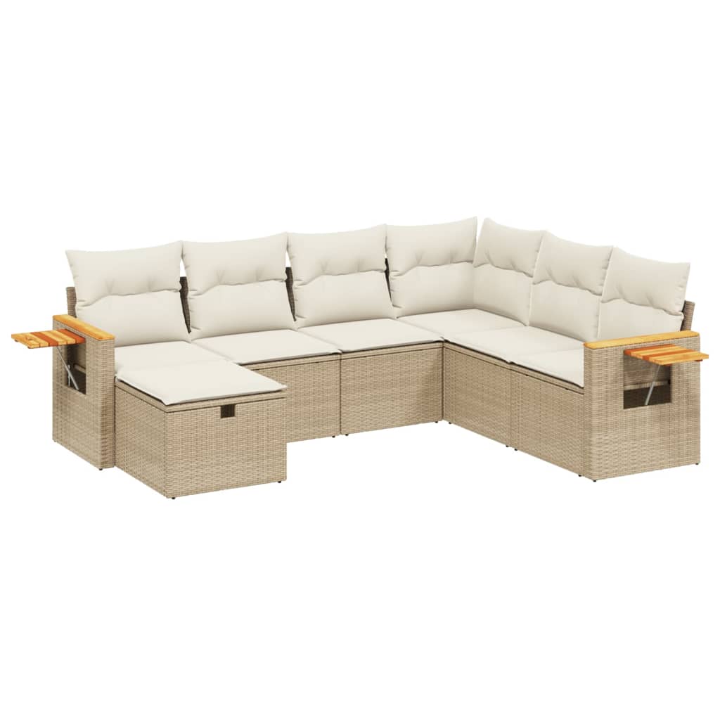 Thumbnail - vidaXL 7-tlg. Garten-Sofagarnitur mit Kissen Beige Poly Rattan