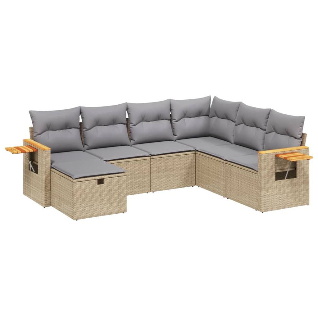 Thumbnail - vidaXL 7-tlg. Garten-Sofagarnitur mit Kissen Beige Poly Rattan