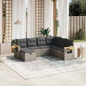 Vrtna sedežna garnitura 7-delna z blazinami siv poli ratan