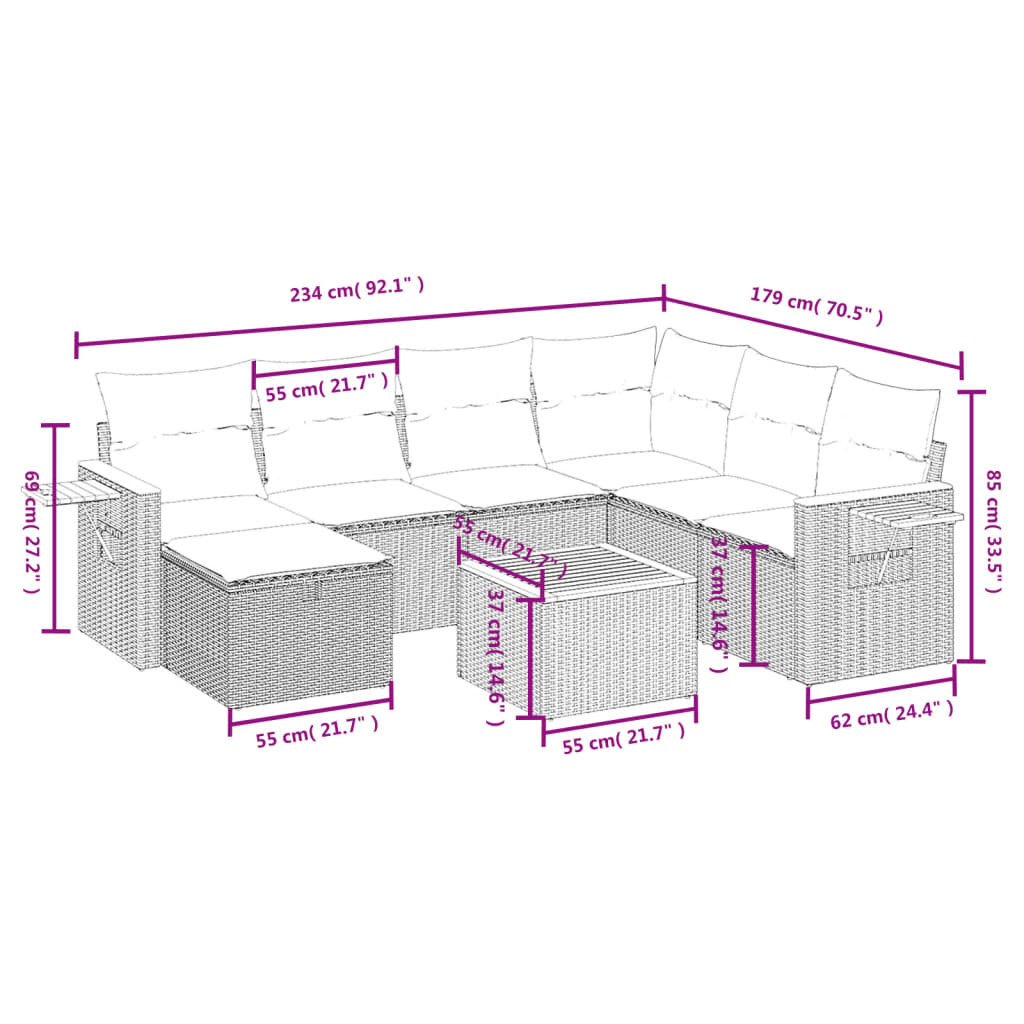 Set mobilier de grădină cu perne, 8 piese, negru, poliratan 3265550 - imagine 4