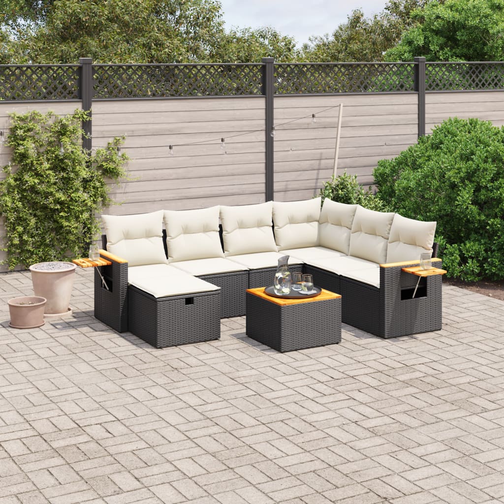 vidaXL 8-tlg. Garten-Sofagarnitur mit Kissen Schwarz Poly Rattan