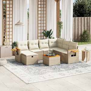 Vrtna sedežna garnitura 8-delna z blazinami bež poli ratan