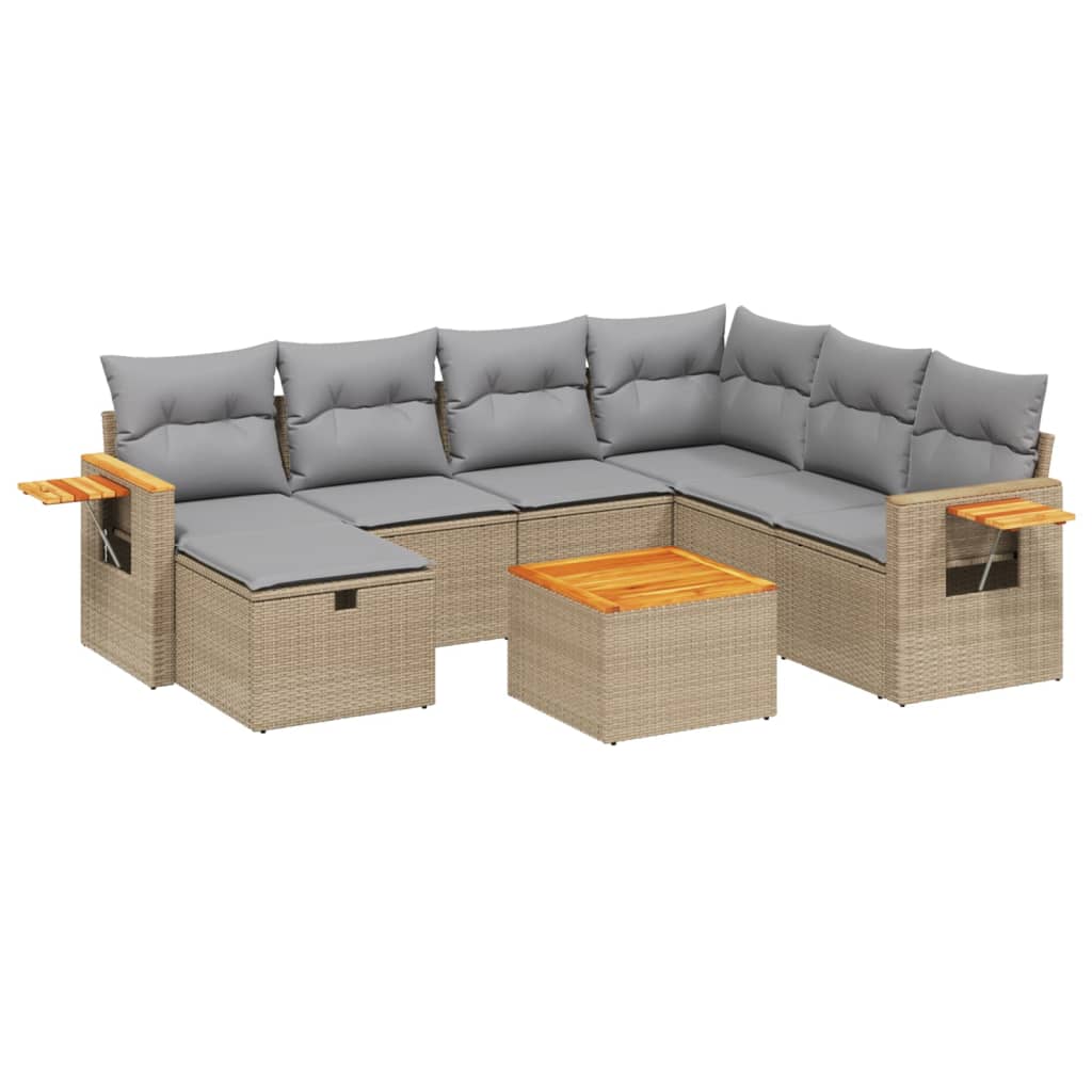 Thumbnail - vidaXL 8-tlg. Garten-Sofagarnitur mit Kissen Beige Poly Rattan