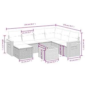 Vrtna sedežna garnitura 8-delna z blazinami bež poli ratan - slika 4