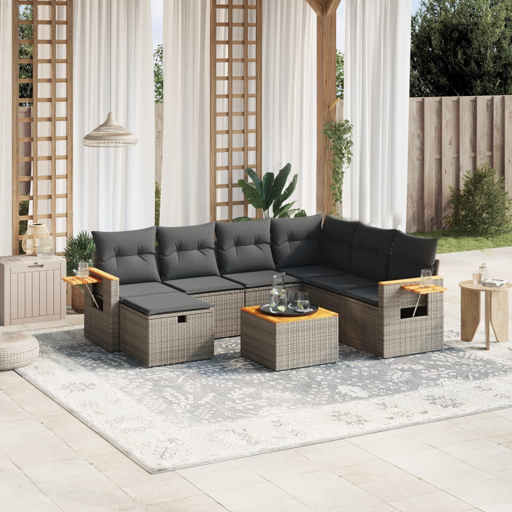 vidaXL 8-tlg. Garten-Sofagarnitur mit Kissen Grau Poly Rattan