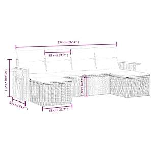 Vrtna sedežna garnitura 6-delna z blazinami črna poli ratan - slika 4