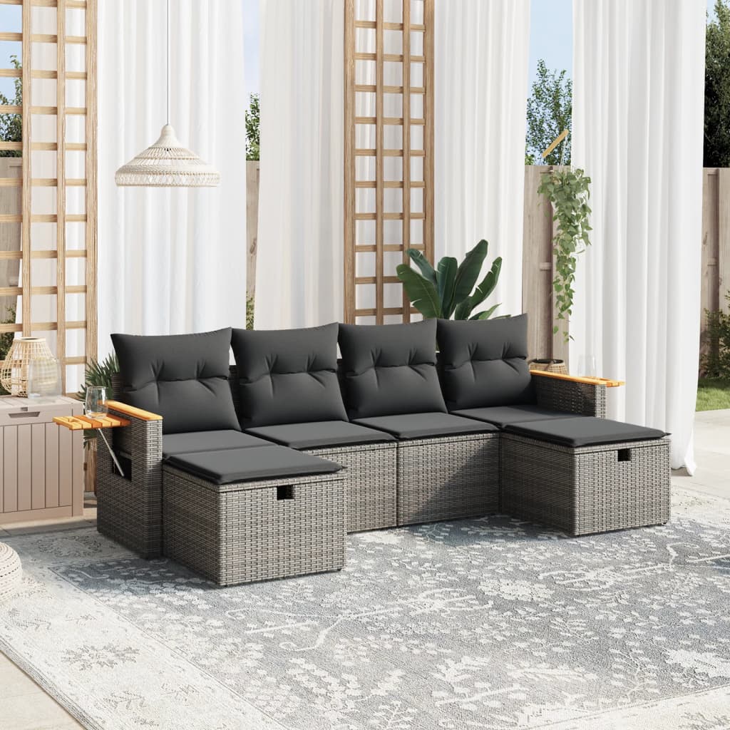 vidaXL 6-tlg. Garten-Sofagarnitur mit Kissen Grau Poly Rattan