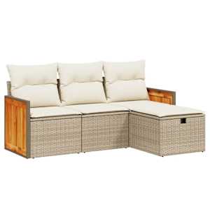 Vrtna sedežna garnitura 4-delna z blazinami bež poli ratan - slika 2