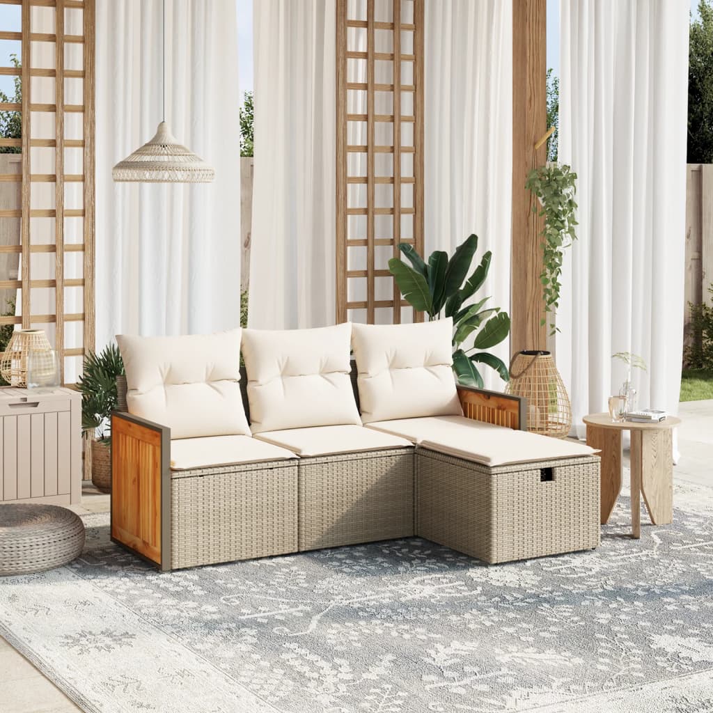 vidaXL 4-tlg. Garten-Sofagarnitur mit Kissen Beige Poly Rattan