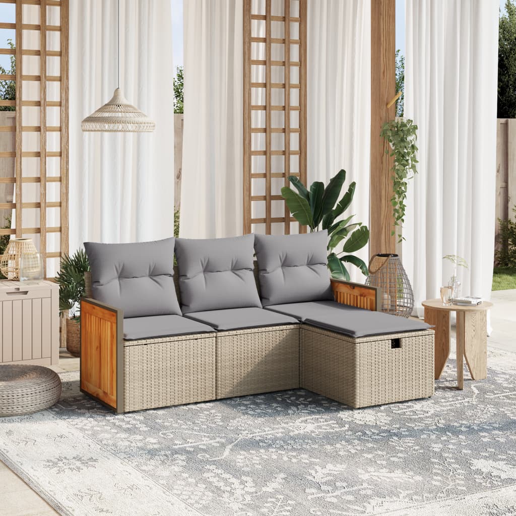 vidaXL 4-tlg. Garten-Sofagarnitur mit Kissen Beigemischung Poly Rattan