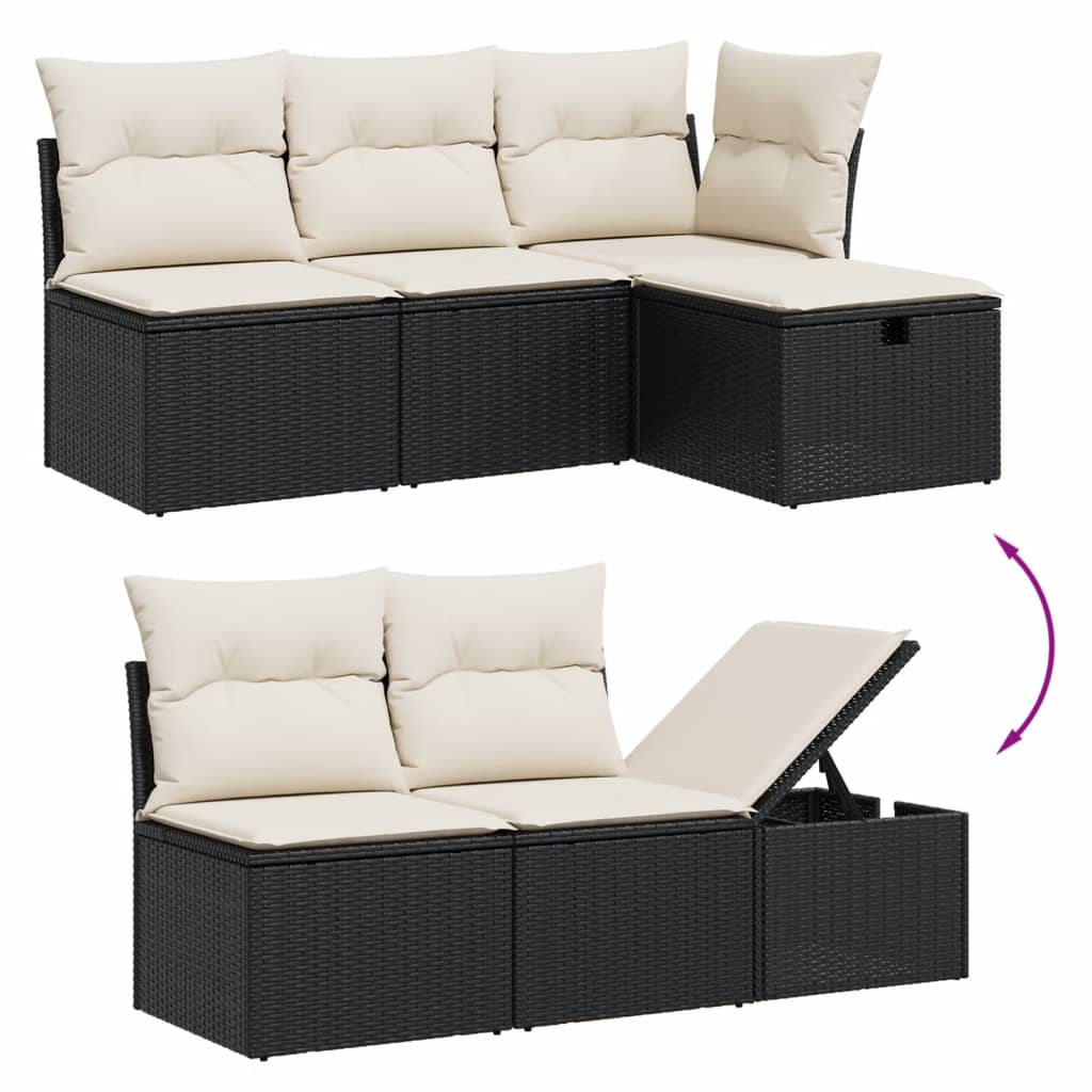 vidaXL 5-delige Loungeset met kussens poly rattan zwart afbeelding