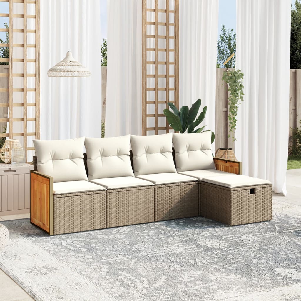 vidaXL 5-tlg. Garten-Sofagarnitur mit Kissen Beige Poly Rattan