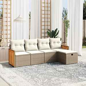 Vrtna sedežna garnitura 5-delna z blazinami bež poli ratan