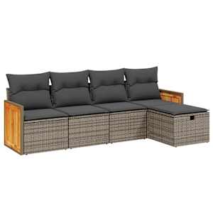 Vrtna sedežna garnitura 5-delna z blazinami siv poli ratan - slika 2