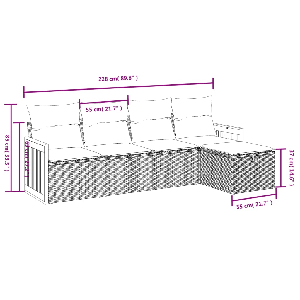 Set canapea de grădină cu perne, 5 piese, gri, poliratan 3265722 - imagine 4