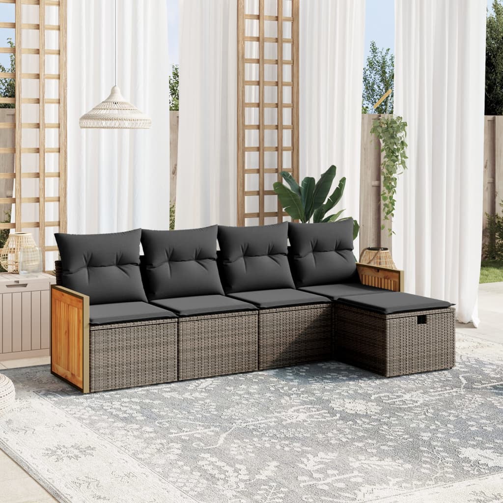 vidaXL 5-tlg. Garten-Sofagarnitur mit Kissen Grau Poly Rattan