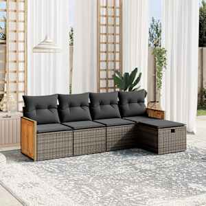 Vrtna sedežna garnitura 5-delna z blazinami siv poli ratan