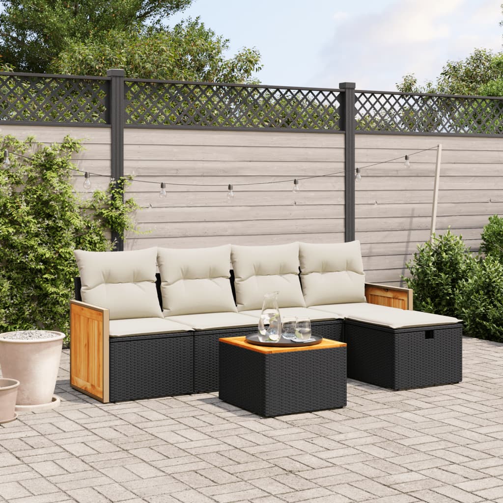 vidaXL 6-tlg. Garten-Sofagarnitur mit Kissen Schwarz Poly Rattan