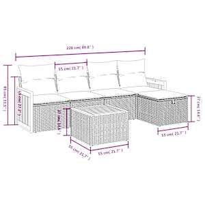 Vrtna sedežna garnitura 6-delna z blazinami bež poli ratan - slika 4