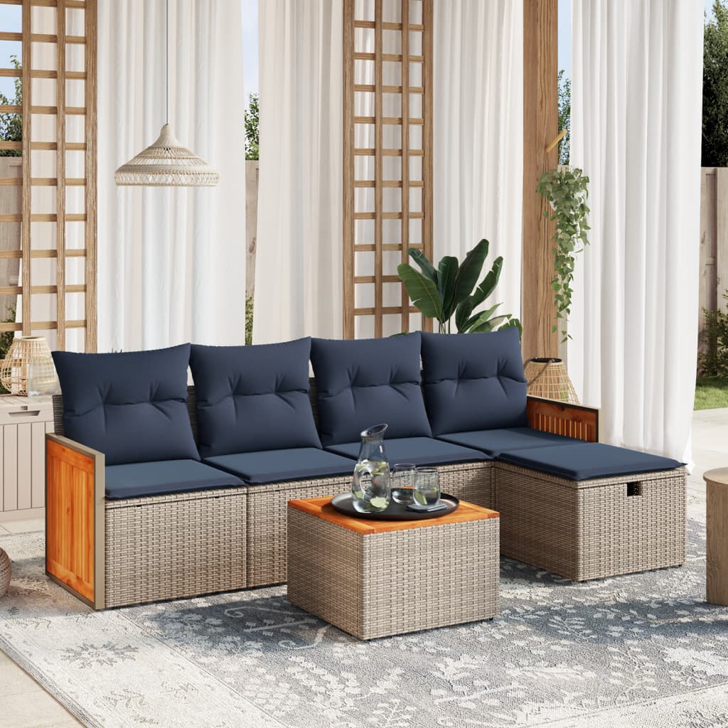 6 Piece Patio Sofa Set with Cushions Gray Poly Rattan