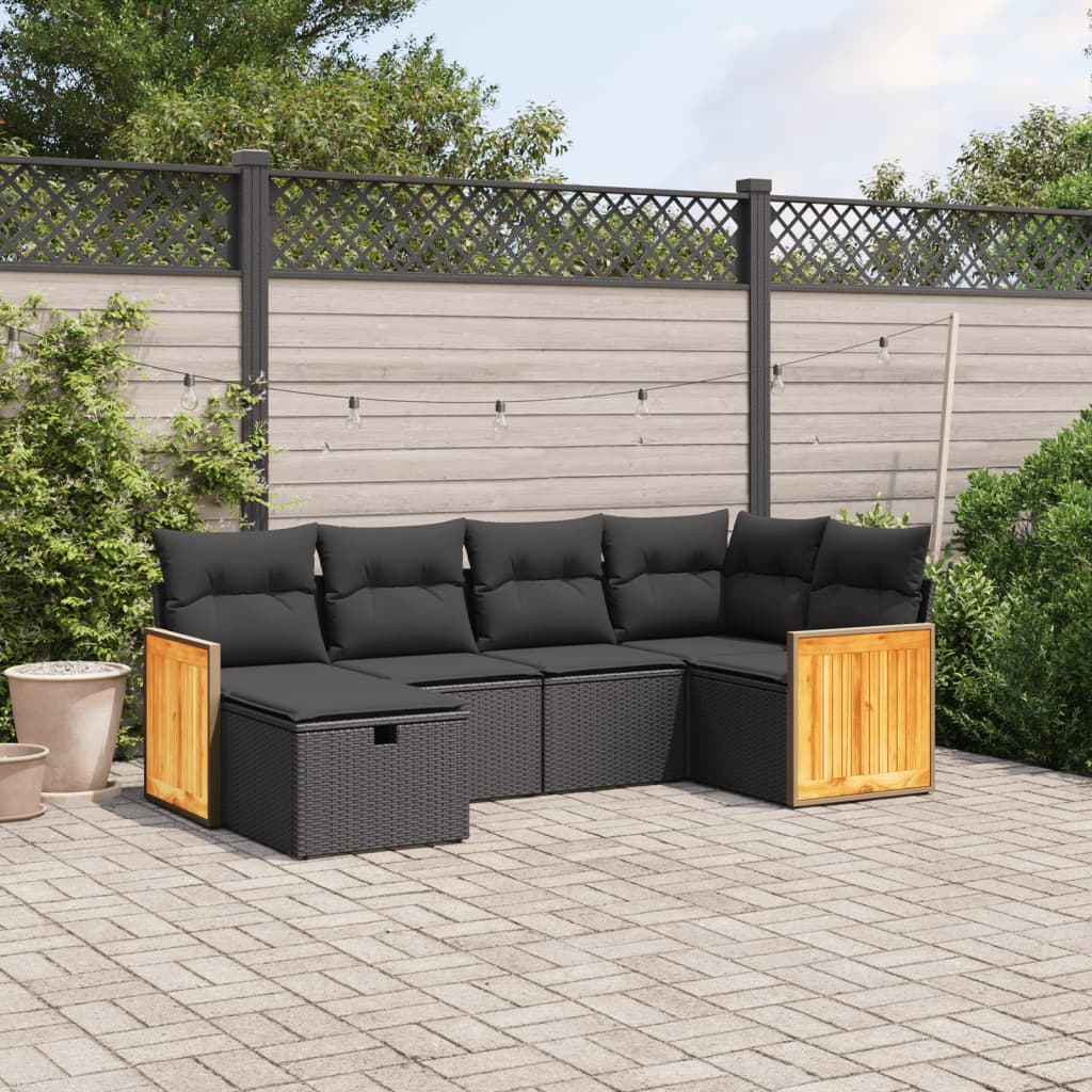 vidaXL 6-tlg. Garten-Sofagarnitur mit Kissen Schwarz Poly Rattan