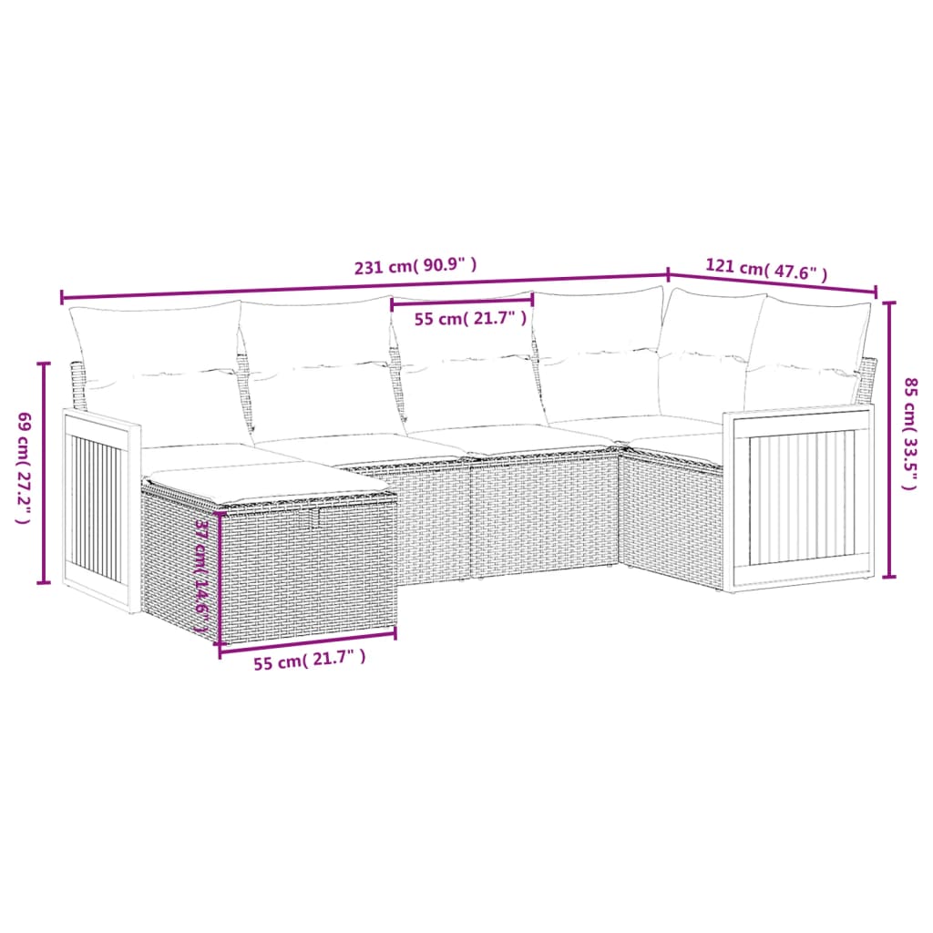 Set mobilier de grădină cu perne, 6 piese, negru, poliratan 3265732 - imagine 4
