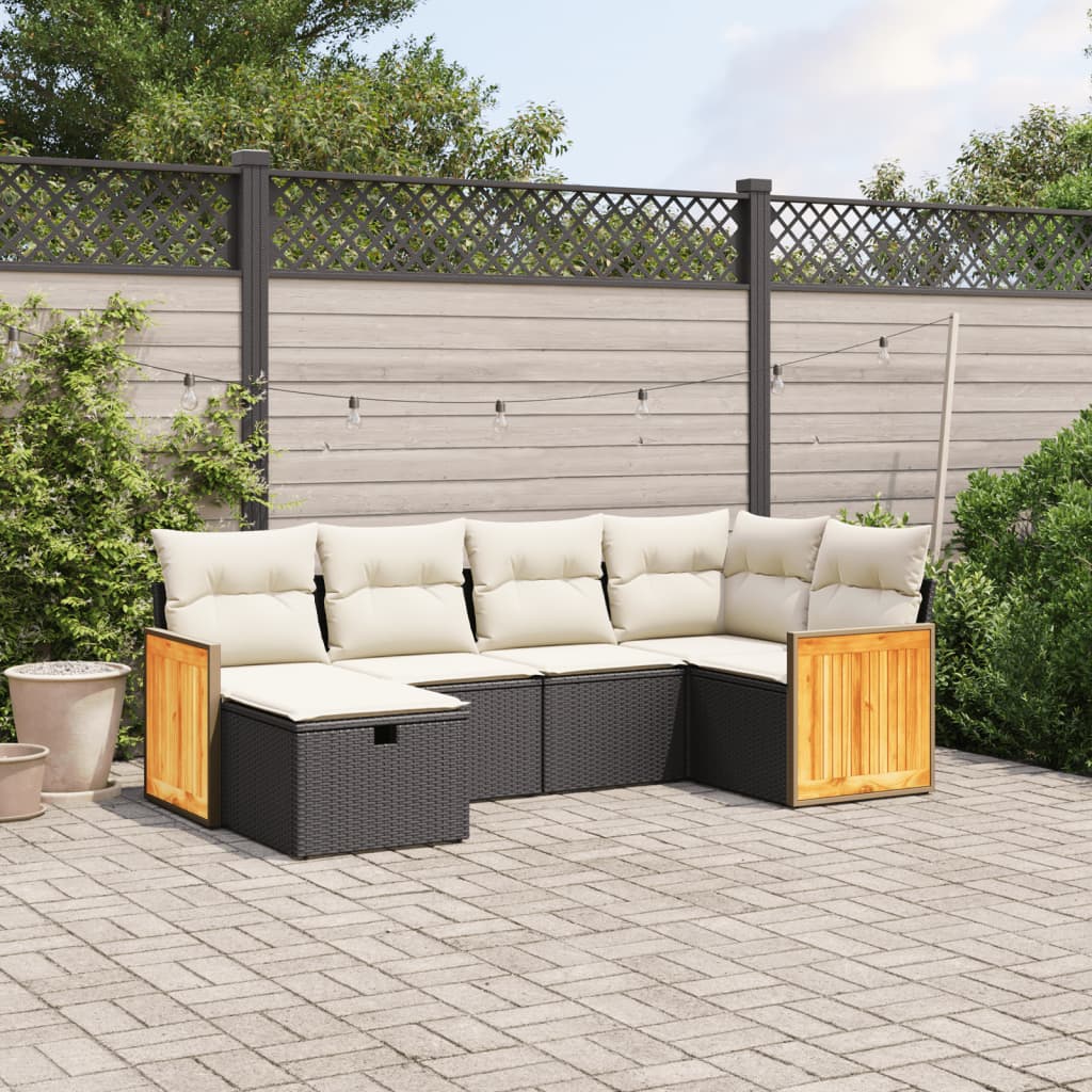 vidaXL 6-tlg. Garten-Sofagarnitur mit Kissen Schwarz Poly Rattan