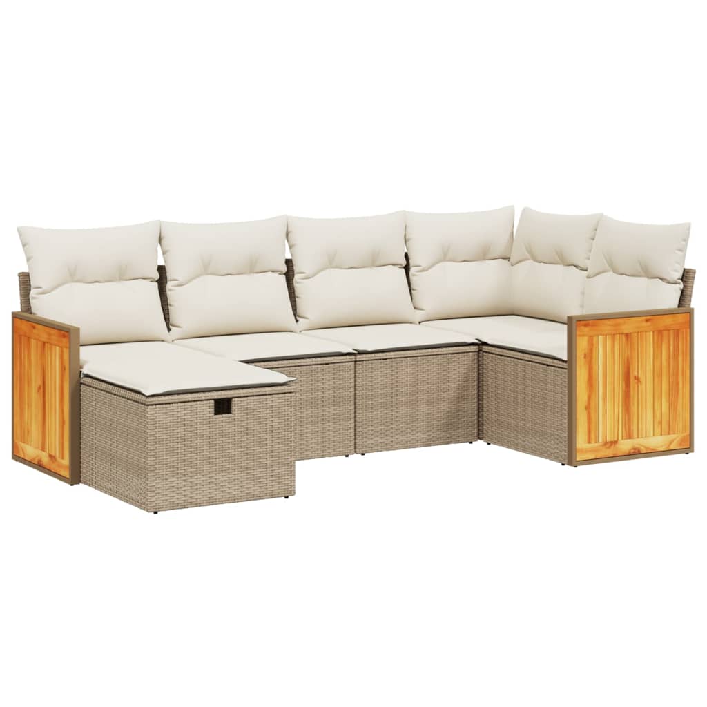 Thumbnail - vidaXL 6-tlg. Garten-Sofagarnitur mit Kissen Beige Poly Rattan