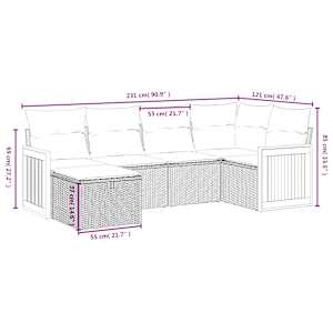 Vrtna sedežna garnitura 6-delna z blazinami bež poli ratan - slika 4