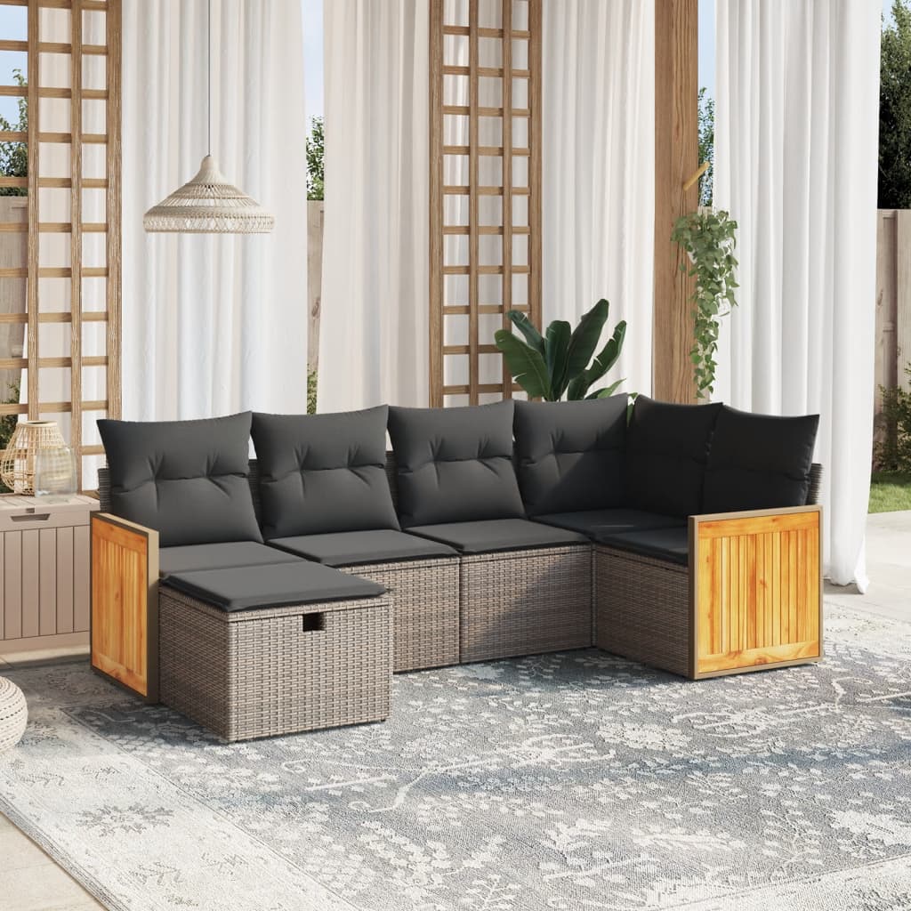 vidaXL 6-tlg. Garten-Sofagarnitur mit Kissen Grau Poly Rattan