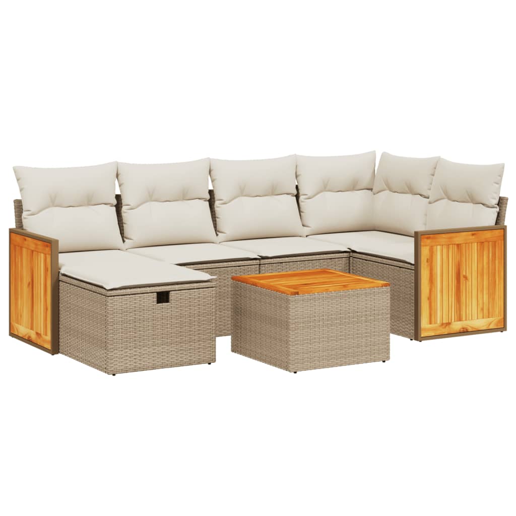 Thumbnail - vidaXL 7-tlg. Garten-Sofagarnitur mit Kissen Beige Poly Rattan