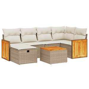 Vrtna sedežna garnitura 7-delna z blazinami bež poli ratan - slika 2