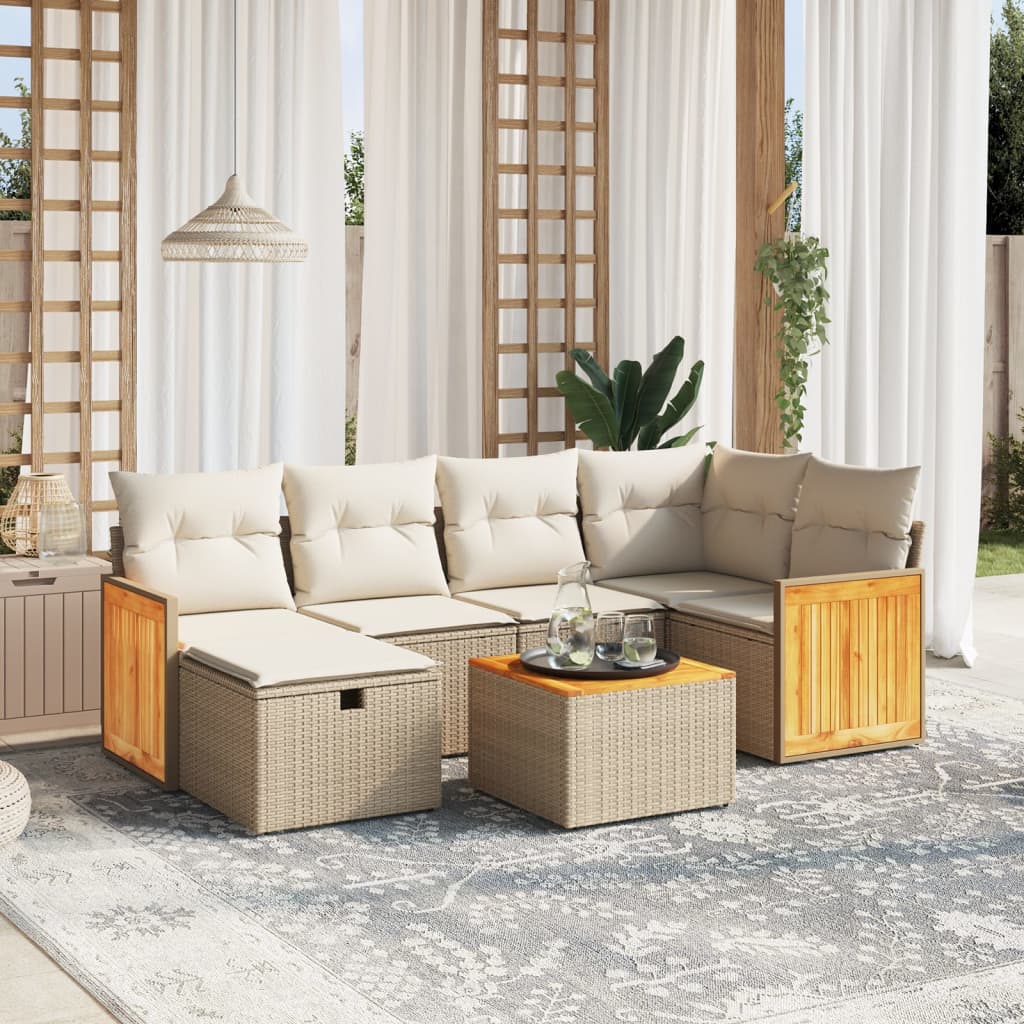 vidaXL 7-tlg. Garten-Sofagarnitur mit Kissen Beige Poly Rattan