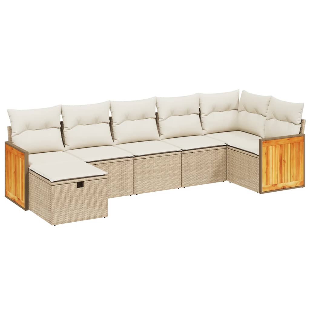 Thumbnail - vidaXL 7-tlg. Garten-Sofagarnitur mit Kissen Beige Poly Rattan