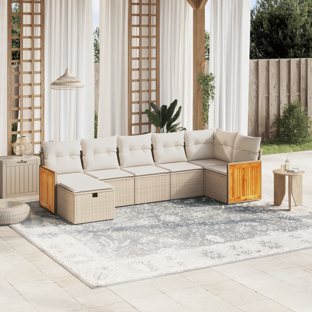 vidaXL 7-tlg. Garten-Sofagarnitur mit Kissen Beige Poly Rattan