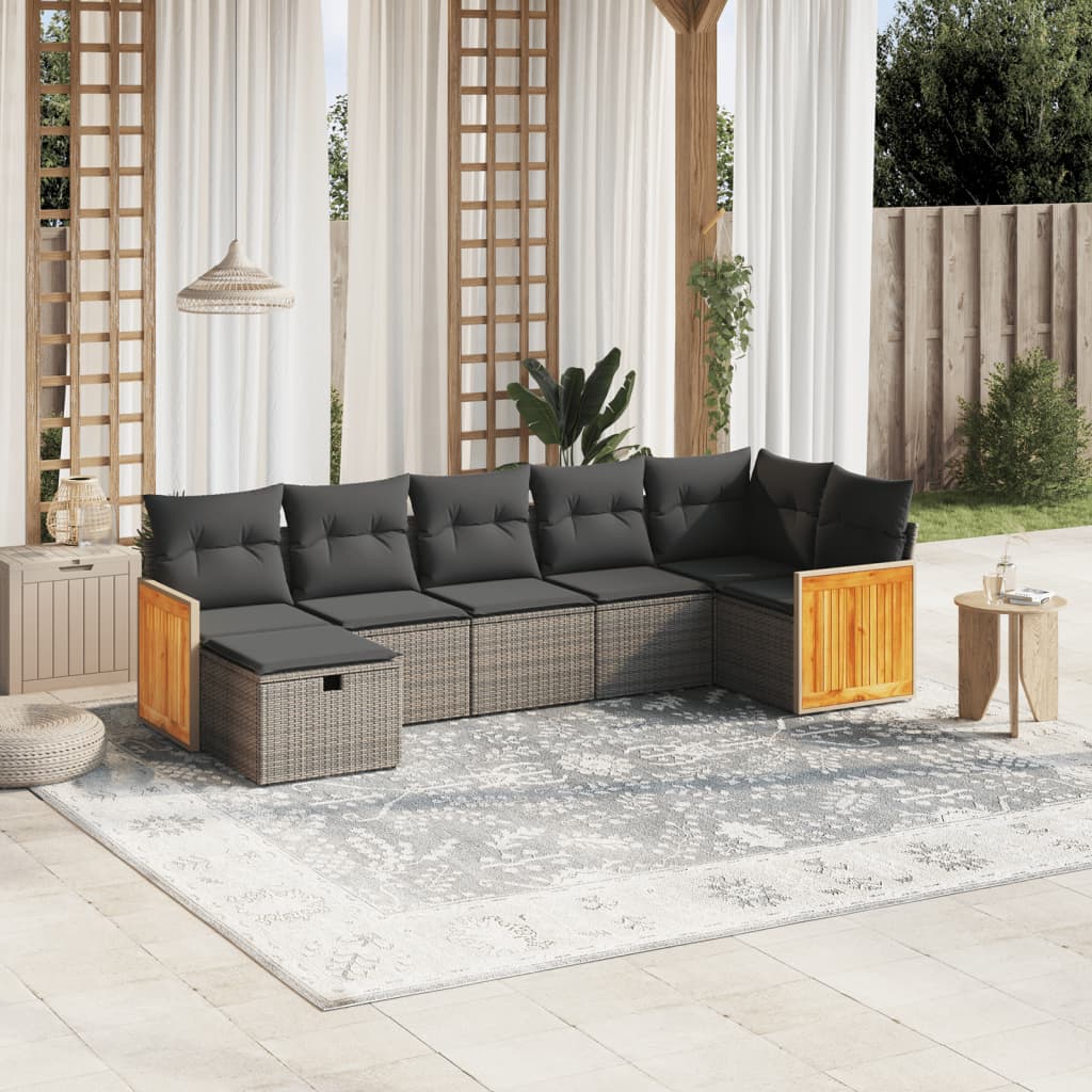 vidaXL 7-tlg. Garten-Sofagarnitur mit Kissen Grau Poly Rattan