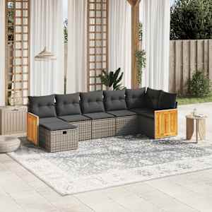 Vrtna sedežna garnitura 7-delna z blazinami siv poli ratan