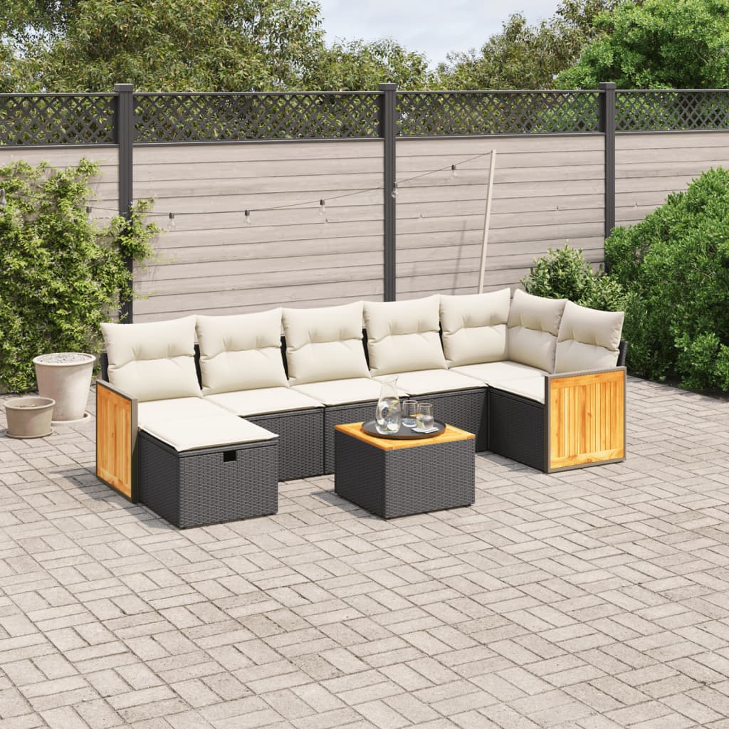 vidaXL 8-tlg. Garten-Sofagarnitur mit Kissen Schwarz Poly Rattan