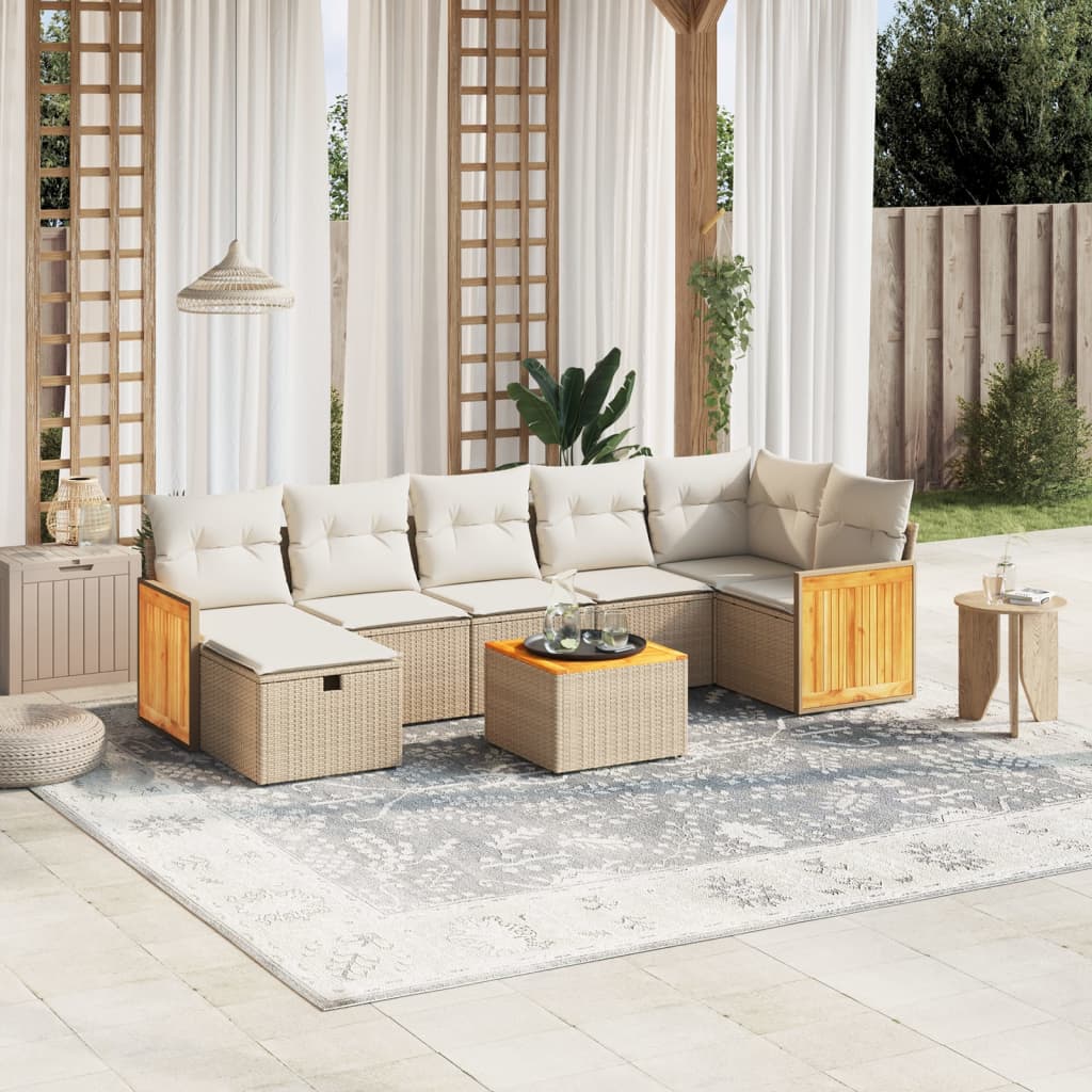 vidaXL 8-tlg. Garten-Sofagarnitur mit Kissen Beige Poly Rattan