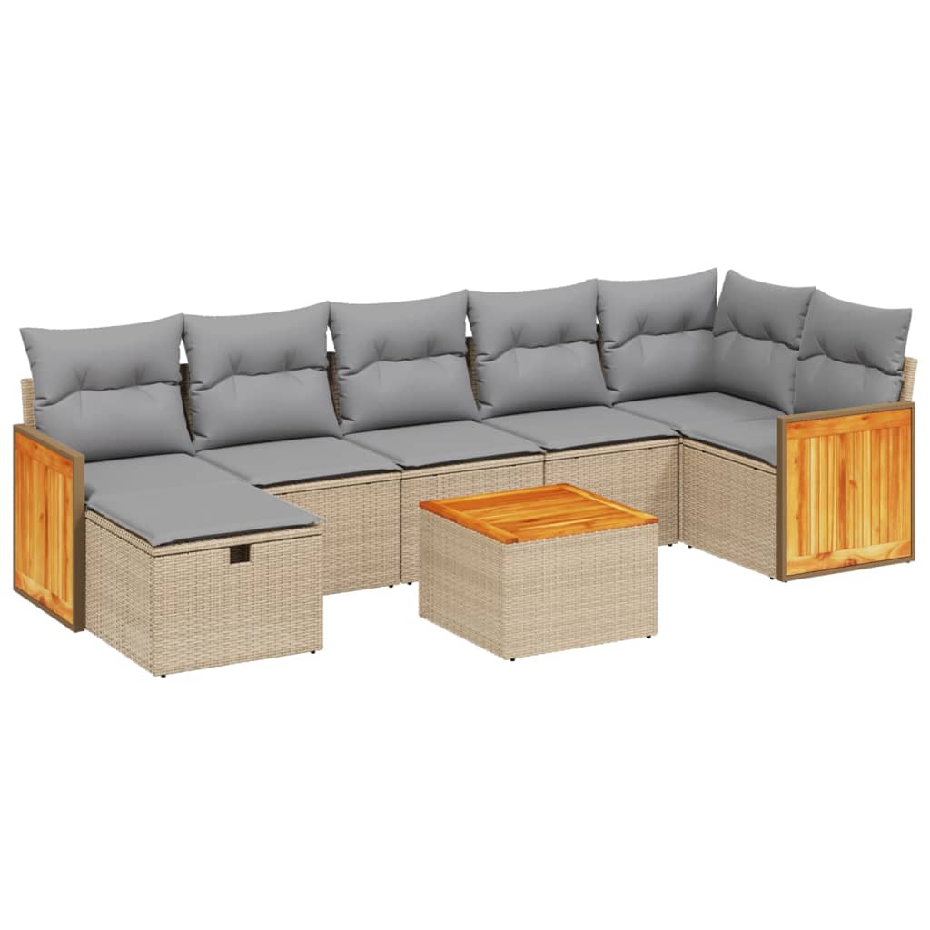 Thumbnail - vidaXL 8-tlg. Garten-Sofagarnitur mit Kissen Beige Poly Rattan