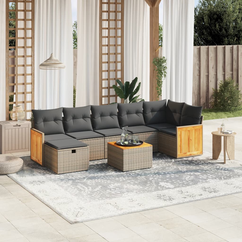 vidaXL 8-tlg. Garten-Sofagarnitur mit Kissen Grau Poly Rattan