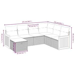 Vrtna sedežna garnitura 7-delna z blazinami črn poli ratan - slika 4